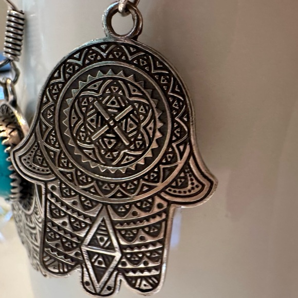 Beautiful front and back! Moroccan Turquoise and Silver Plate Earrings! - Picture 4 of 8